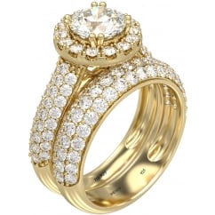 Halo Design 925 Sterling Silver 18k Gold Tone Wedding Engagement Bridal Ring Set