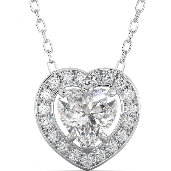 Halo Heart Pendant and Necklace Set in Sterling Silver Finish