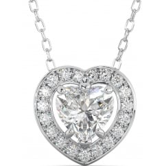 Halo Heart Pendant and Necklace Set in Sterling Silver Finish