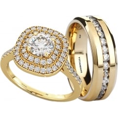 His and Hers 925 Sterling Silver/Titanium Matching Couple Rings Set