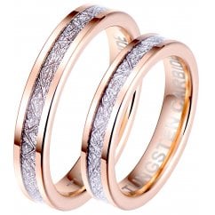 His and Hers Matching 4mm Rose Gold Tone Tungsten Wedding Couple Rings Set
