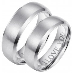 His and Hers Matching 6mm Tungsten Wedding Couple Rings Set- Engraved with ‘I Love You’