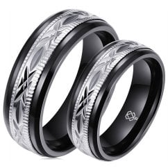 His And Hers Matching Black Titanium Wedding Couple Rings Set