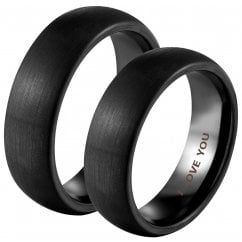 His and Hers Matching Black Tungsten Classic Couple Rings Set - Engraved I Love You 