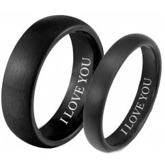 His and Hers Matching Black Tungsten Couple Rings Set - Engraved I Love You 