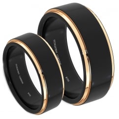 His And Hers Matching Black Tungsten Wedding Couple Rings Set