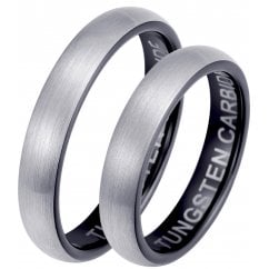 His and Hers Matching Black Tungsten Wedding Couple Rings Set