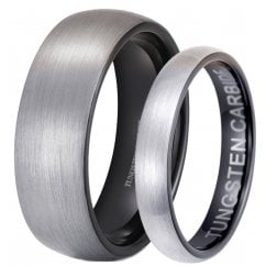 His And Hers Matching Black Tungsten Wedding Couple Rings Set