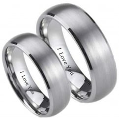His and Hers Matching Brushed Titanium Band Wedding Engagement Couple Rings Set