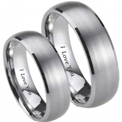 His and Hers Matching Brushed Titanium Wedding Couple Ring Set