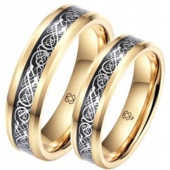 His and Hers Matching Celtic Dragon Gold Tungsten Wedding Cuple Ring Set