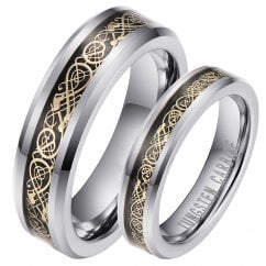 His and Hers Matching Celtic Dragon Tungsten Carbide Couple Ring Set