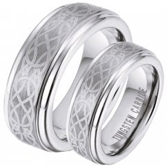 His and Hers Matching Celtic Tungsten Carbide Couple Ring Set