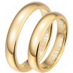 His and Hers Matching Gold Tone 4mm Tungsten Wedding Couple Rings Set