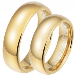 His and Hers Matching Gold Tone 6mm Tungsten Wedding Couple Rings Set