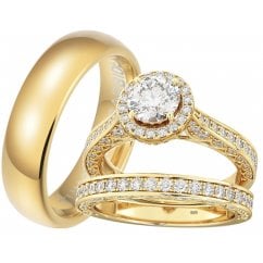 His and Hers Matching Gold Tone Tungsten Couple Rings Set