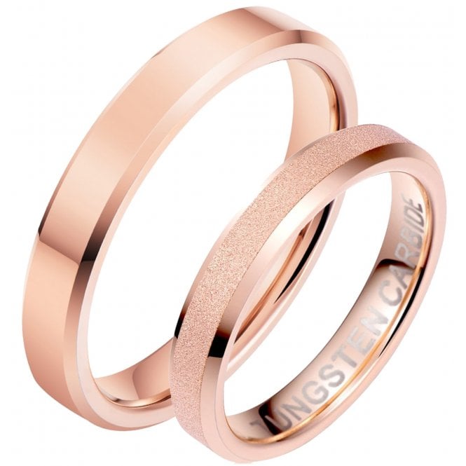 His and Hers Matching Rose Gold Tone Couple Rings Set