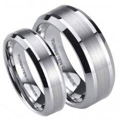 His and Hers Matching Scratch Resistant Tungsten Carbide Ring Set