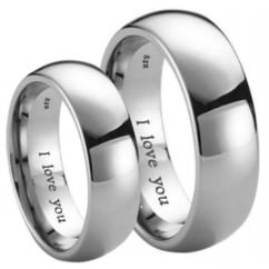 His and Hers Matching Titanium Wedding Couple Ring Sets -Engraved with ‘I Love You’