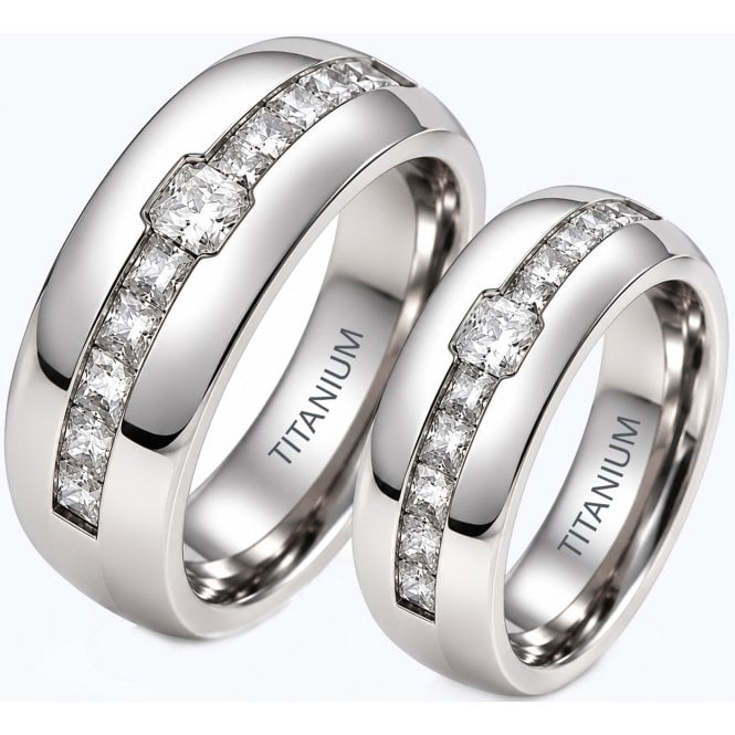 His and Hers Matching Titanium Wedding Couple Rings Set