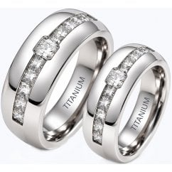 His and Hers Matching Titanium Wedding Couple Rings Set
