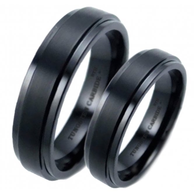 His and Hers Matching Tungsten Black Couple Ring Set