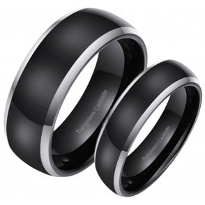 His and Hers Matching Tungsten Black Couple Ring Set