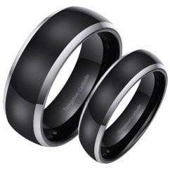 His and Hers Matching Tungsten Black Couple Ring Set
