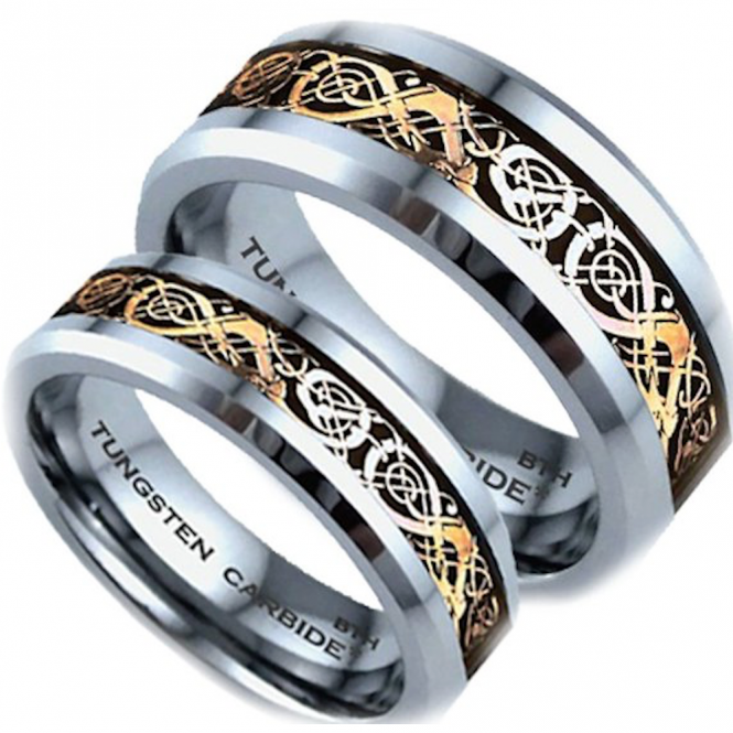 thumbnail image 2 of 8mm Carbon Fiber Tungsten Celtic Dragon Wedding Ring - Men's Comfort Fit Band With Abalone Shell Inlay 2 of 5