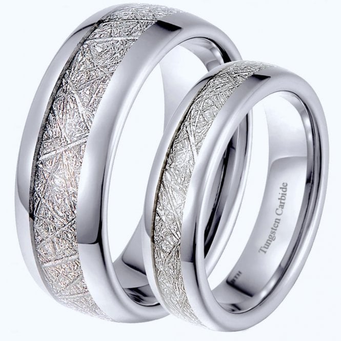 His and Hers Matching Tungsten Carbide Meteorite Wedding Ring Set