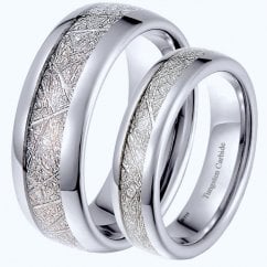 His and Hers Matching Tungsten Carbide Meteorite Wedding Ring Set