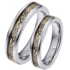 His and Hers Matching Tungsten Celtic Dragon Couple Rings Set