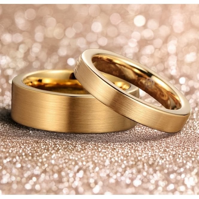 His and Hers Matching Tungsten Gold Couple Ring Set