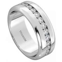 His Hers Unisex Titanium Cubic Zirconia Wedding Band Eternity Ring