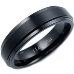 I Love You 7mm Midnight I Love Black Tungsten Carbide Wedding Band -Unisex