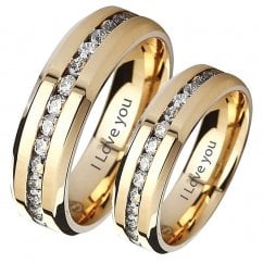 I Love You His And Hers Matching Classic Gold Tone Wedding Couple Rings Set