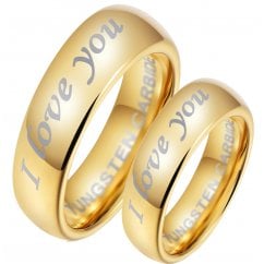 I Love You His And Hers Matching Classic Gold Tone Wedding Couple Rings Set