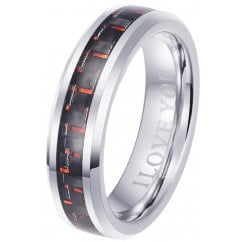 I LOVE YOU Tungsten Wedding Engagement Ring With Red Carbon Inlay-Unisex