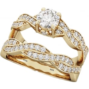 Infinity Twist 925 Sterling Silver Gold Tone Ladies Ring Set