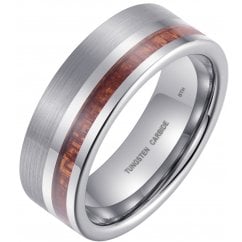 KOA Wood Inlay Mens Brushed Tungsten Carbide Band Ring