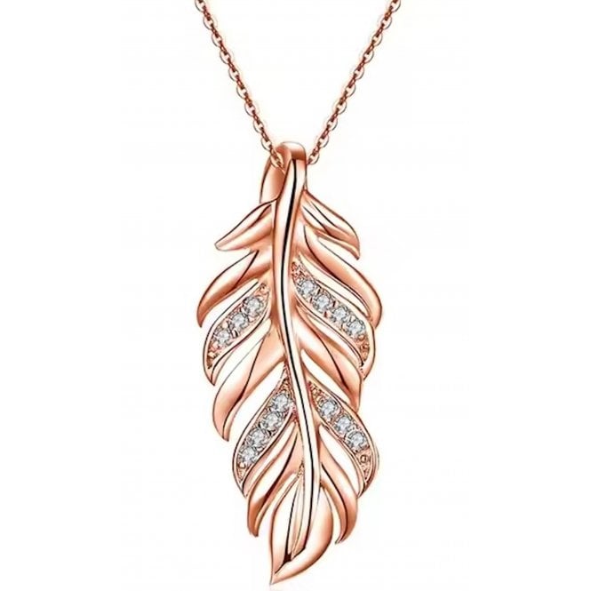 Ladies 925 Silver Rose Gold Feather Chain Necklace 
