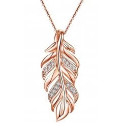 Ladies 925 Silver Rose Gold Feather Chain Necklace 