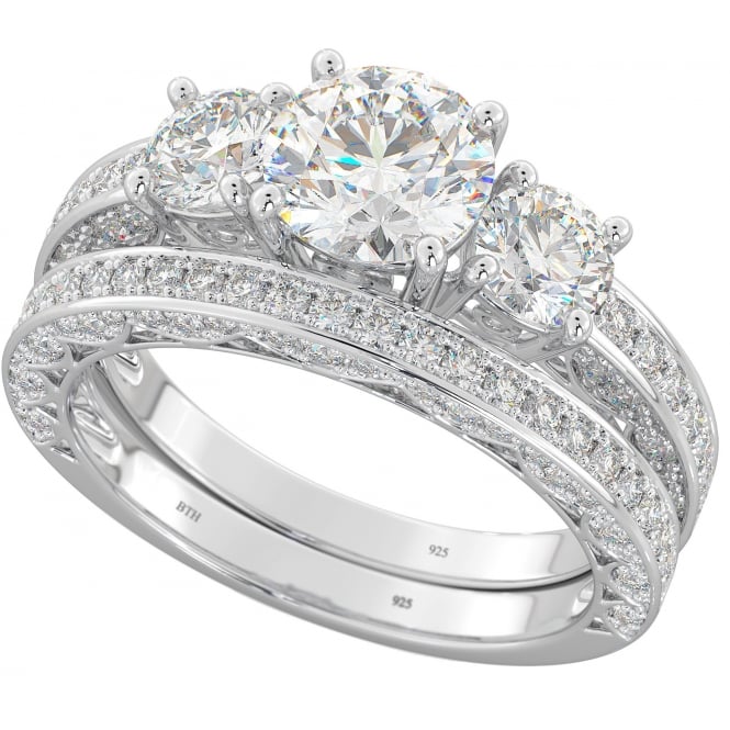 Ladies 925 Silver Set Ring Set with Dazzling CZ Stones