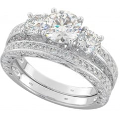 Ladies 925 Silver Set Ring Set with Dazzling CZ Stones