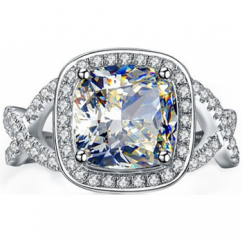 Ladies 925 Sterling Silver Cushion Cut Halo Ring