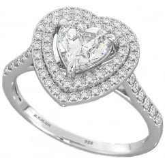 Ladies 925 Sterling Silver Double Halo Heart Ring