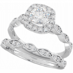 Silver Round Cut Cubic Zirconia Ring Set