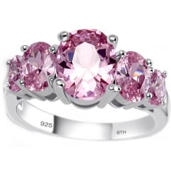Ladies 925 Sterling Silver Round Cut Pink Ring