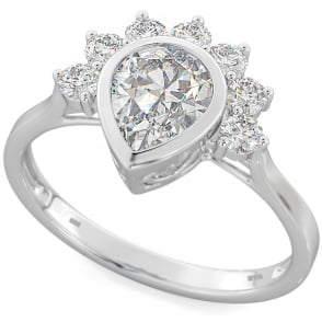 Ladies 925 sterling silver Teardrop engagement ring with crown in prong setting