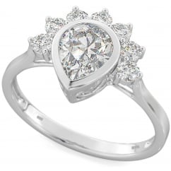 Ladies 925 sterling silver Teardrop engagement ring with crown in prong setting